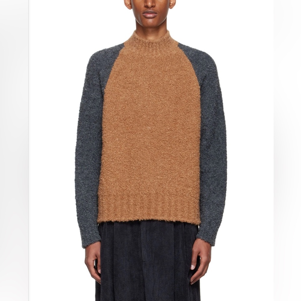 GAUCHERE Tadeo Alpaca Unisex Sweater Textured Mock Neck Camel & Charcoal, 42, L
